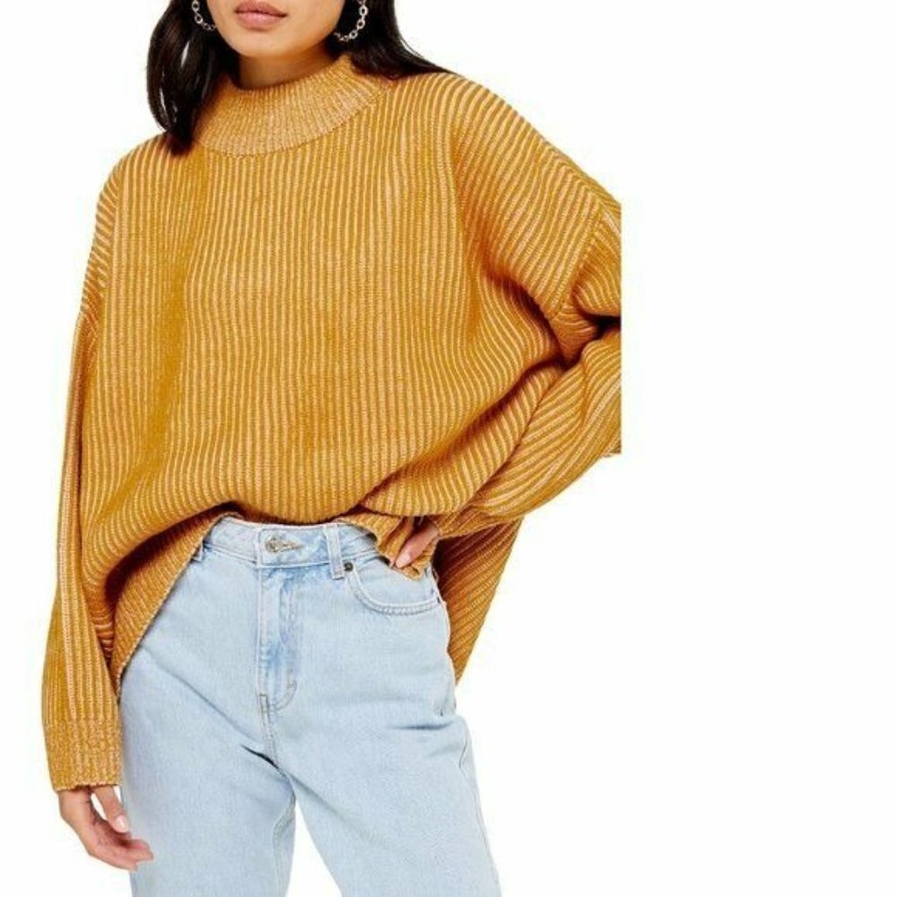 Topshop Womens Pullover Sweater Yellow Stripe Long